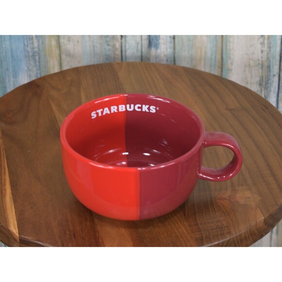 Starbucks Valentines LARGE Split 2 Tone Red Cappucino Mug Grande 16oz - Picture 2 of 6